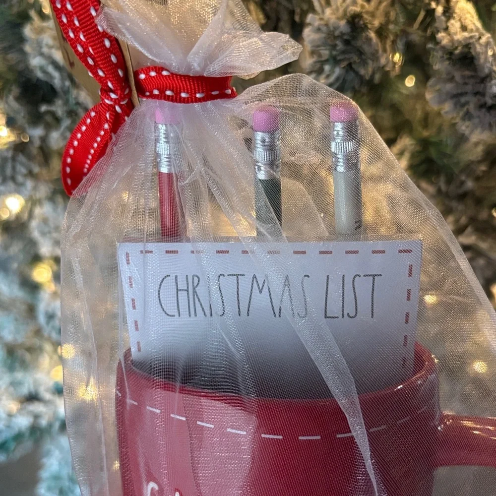 Rae Dunn Santa's Helper Red Mug Gift Set Notepad Pencils NWT
